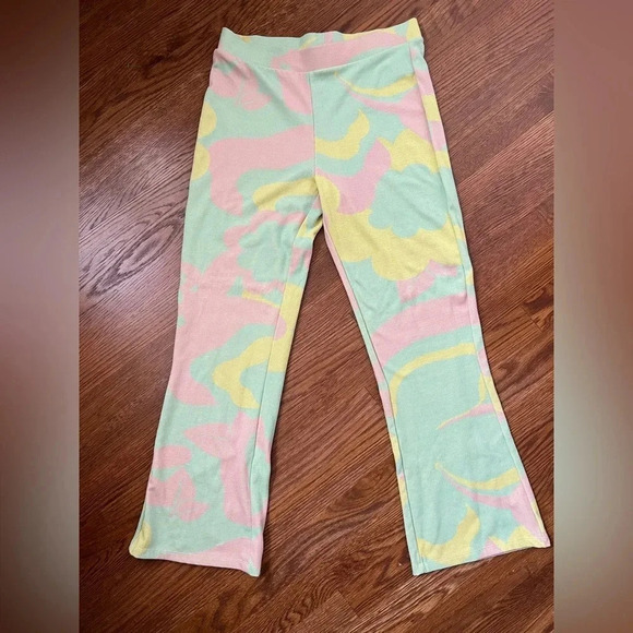 Zara Jacquard Pant Ribbed Green Pink Yellow - Picture 2 of 4